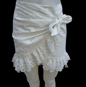 Saints Secrets white lace Faux wrap skirt S